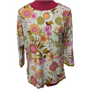 Spartina 449 Floral Tassle Blouse Size Medium